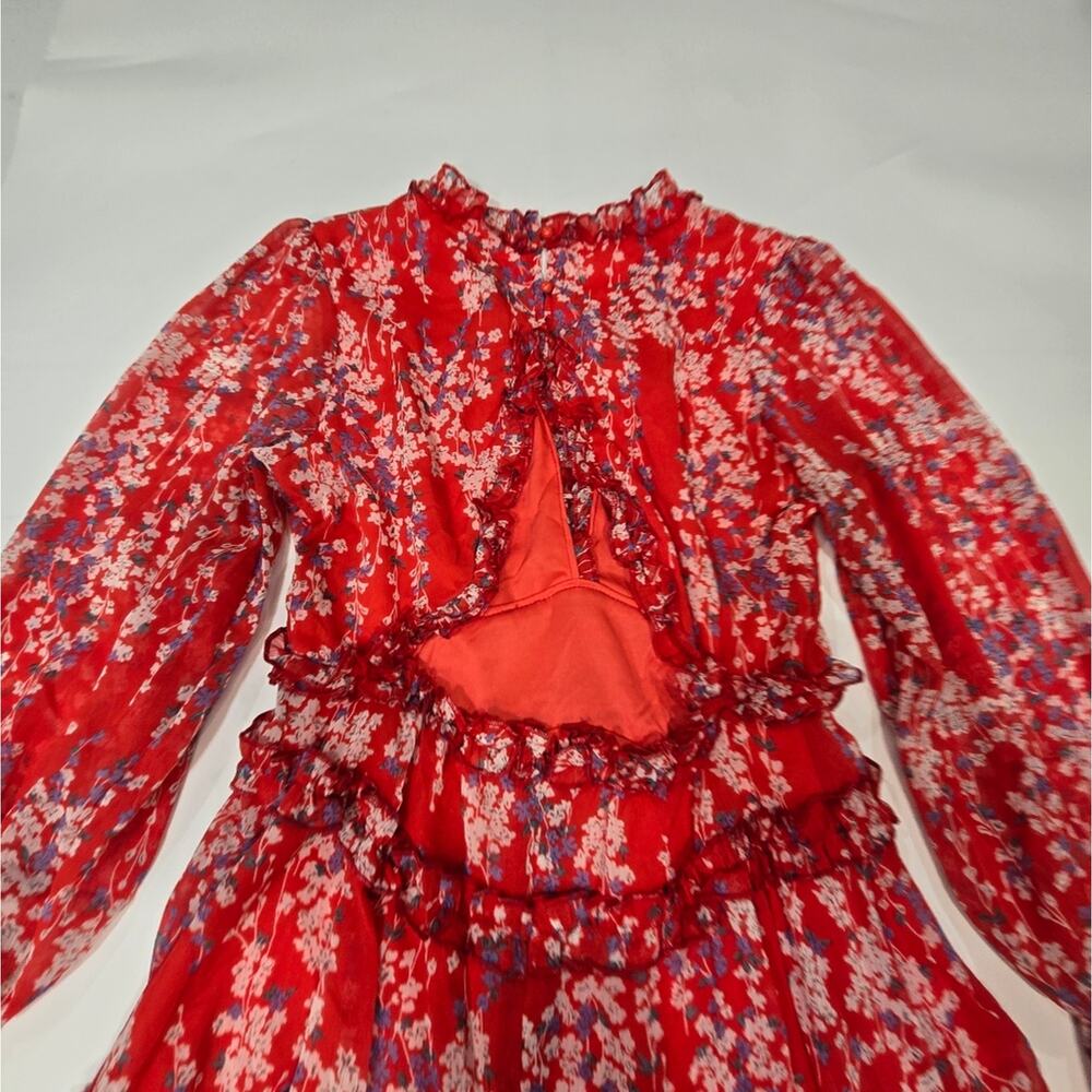 R.Vivimos Long Sleeve Floral Boho Mini Dress in Red Floral - Picture 8 of 13